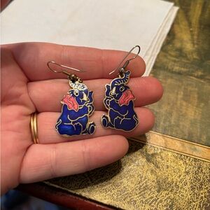Vintage Cloisonne Enamel elephant dangle earrings